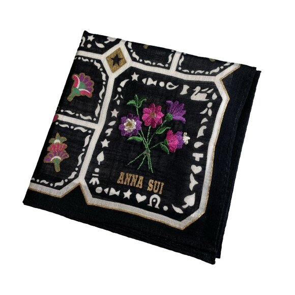 Anna Sui Embroidered Cotton Scarf – Vintage - Picture 1 of 9